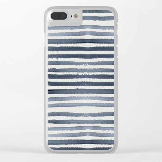 Simply Shibori Stripes Indigo Blue on Lunar Gray Clear iPhone Case