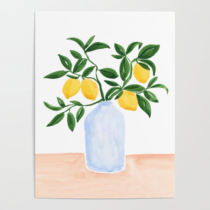 Lemon Tree Branch in a Vase Poster