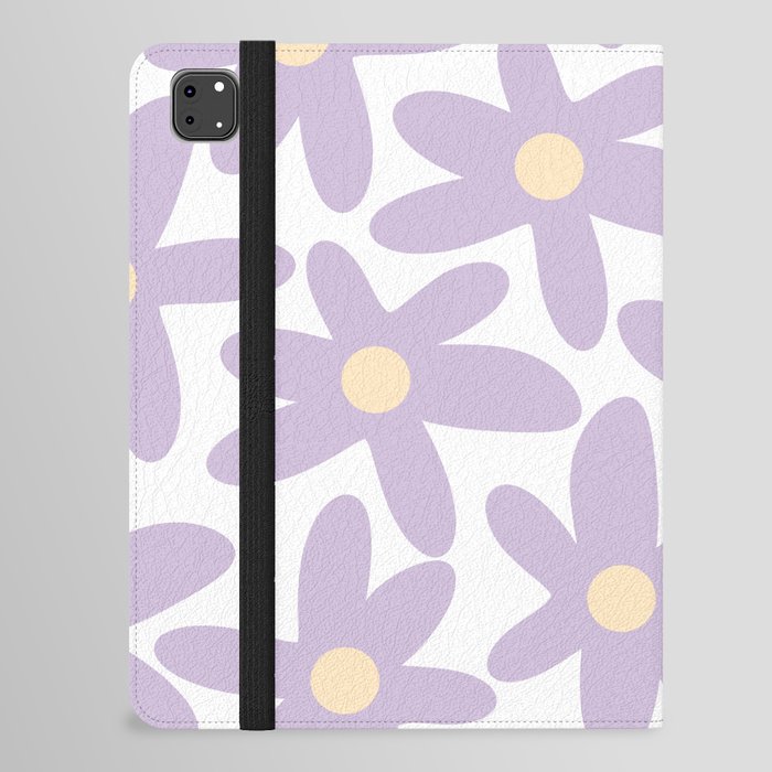 Daisy Time Retro Floral Pattern in Light Lilac Purple, Cream, and White iPad Folio Case