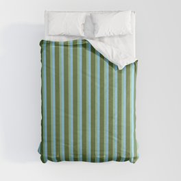 [ Thumbnail: Light Sky Blue, Dark Sea Green, and Dark Olive Green Colored Striped Pattern Comforter ]
