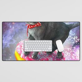 Galaxy Cat Donut - Space Cats Riding Donuts Desk Mat