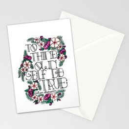 Hand-lettered "Be True" Shakespeare quote with floral motifs Stationery Cards