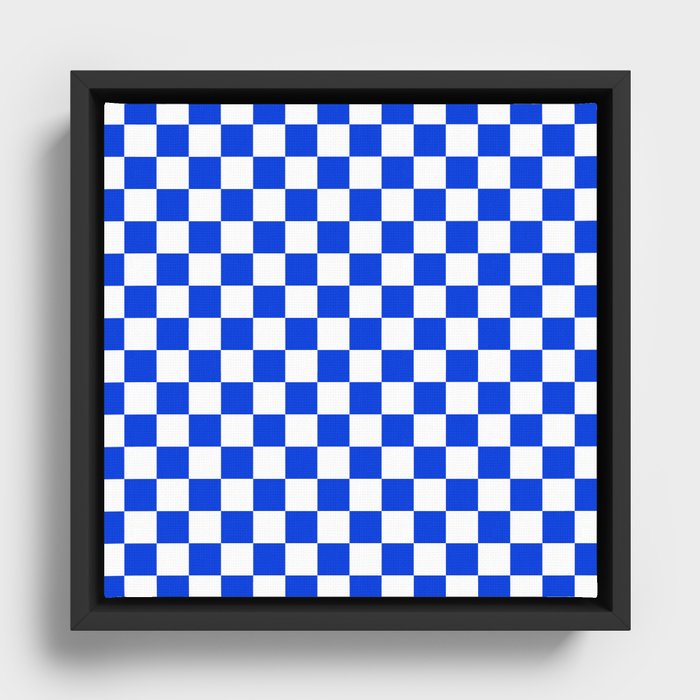 Checkerboard Check Checkered Pattern in Royal Blue and White  Framed Canvas