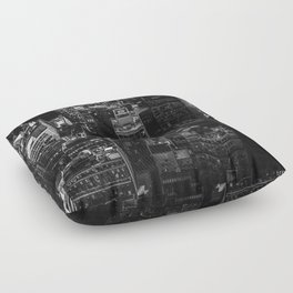 New York City Manhattan rooftops black and white aerial view Floor Pillow
