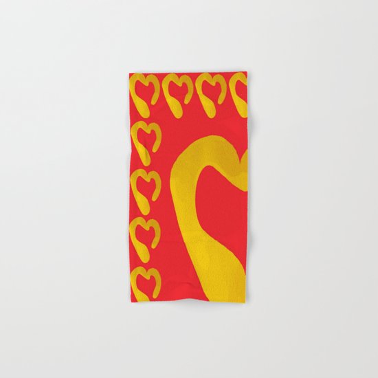Gold Hearts on Red Hand & Bath Towel