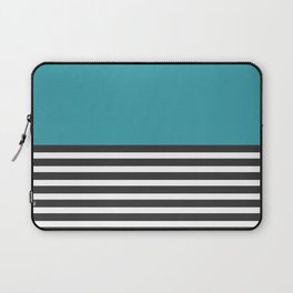 Half Striped Gray - Solid Turquoise Laptop Sleeve