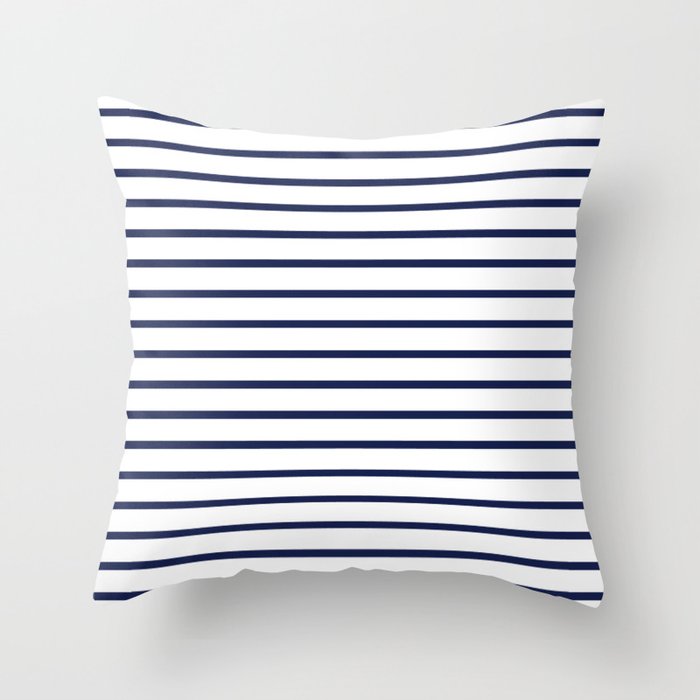 Horizontal Navy Blue Stripes Pattern Throw Pillow