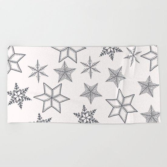 Grey Snowflakes On White Background Beach Towel