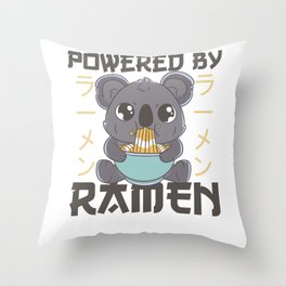 Powered By Ramen Cute Koala Eats Ramen Kawaii Throw Pillow