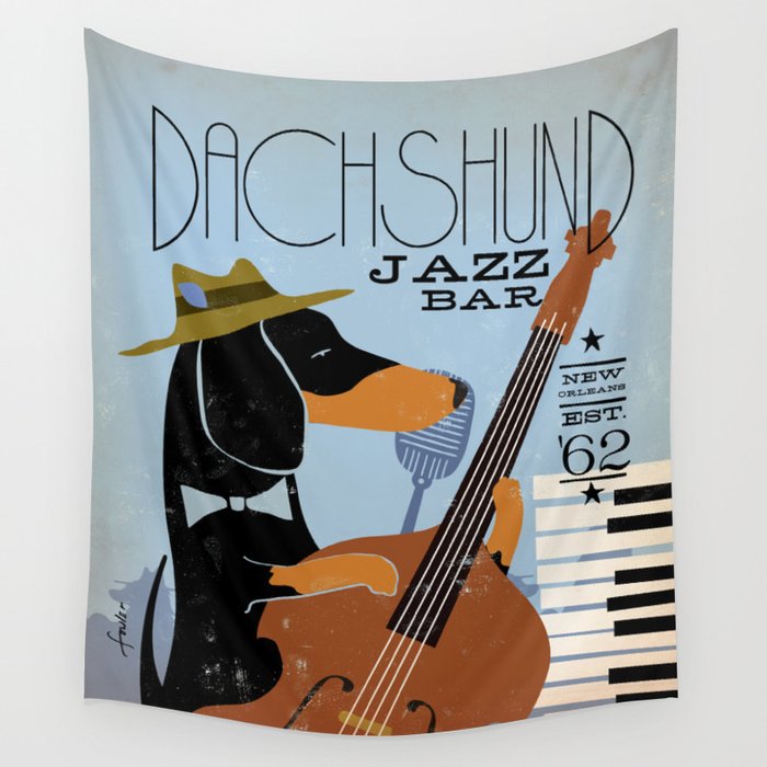 dachshund doxie wiener dog jazz music dog art musician  Wall Tapestry