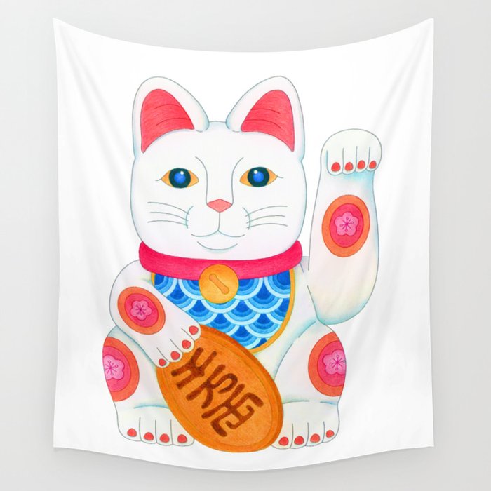 Japanese Maneki Neko Cat ,Lucky Cat ,Good Luck, Japan Cat figurine Wall Tapestry