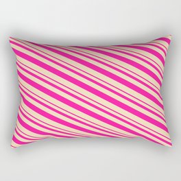 [ Thumbnail: Deep Pink and Tan Colored Lined/Striped Pattern Rectangular Pillow ]