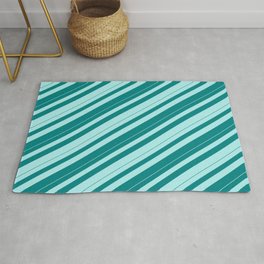 [ Thumbnail: Teal & Turquoise Colored Lines/Stripes Pattern Rug ]