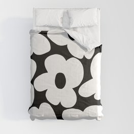 White Retro Flowers Black Background #decor #society6 #buyart Comforter