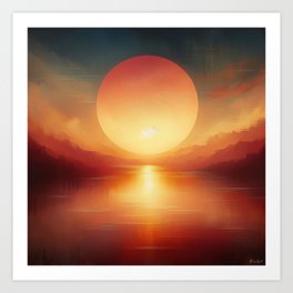 Sunset over the lake. Grunge background. Print art. Art Print