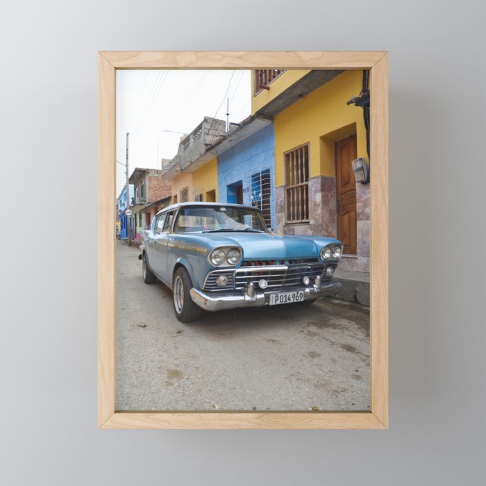 Baby Blue Vintage Classic Car Cuba Trinidad Stucco Cityscape