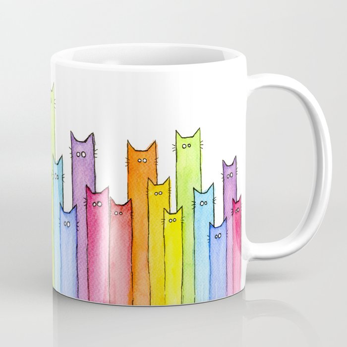 Cat Rainbow Watercolor Pattern Coffee Mug