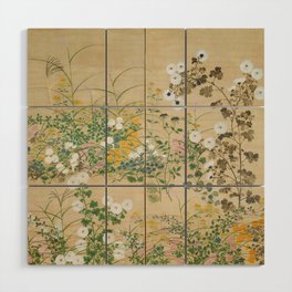Japanese Edo Period Flowering Plants in Autumn - Ogata Korin Wood Wall Art