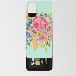 Watercolor Rose Floral Bouquet on Pale Aqua Android Card Case