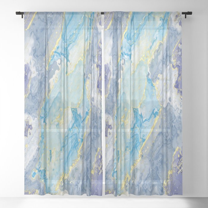 Blue and Gold Liquid  Sheer Curtain