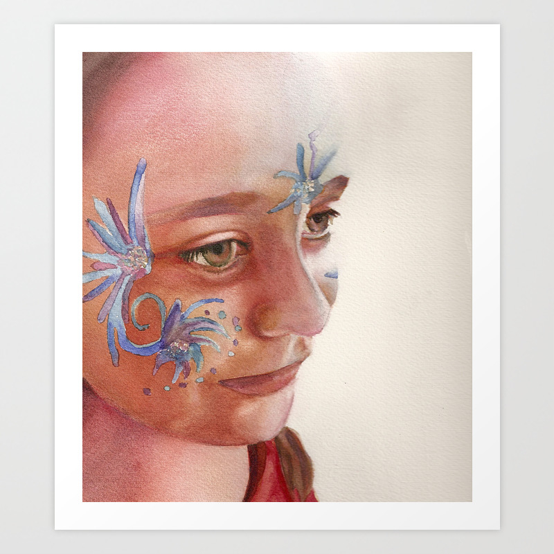 Face Painting Watercolor On Paper Art Print By Sandrinepelissier