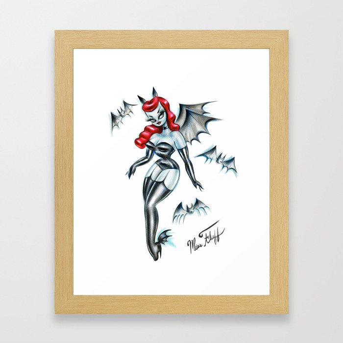 Vampire Bat Pinup Girl Framed Art Print