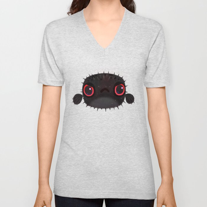 Angry puffer V Neck T Shirt