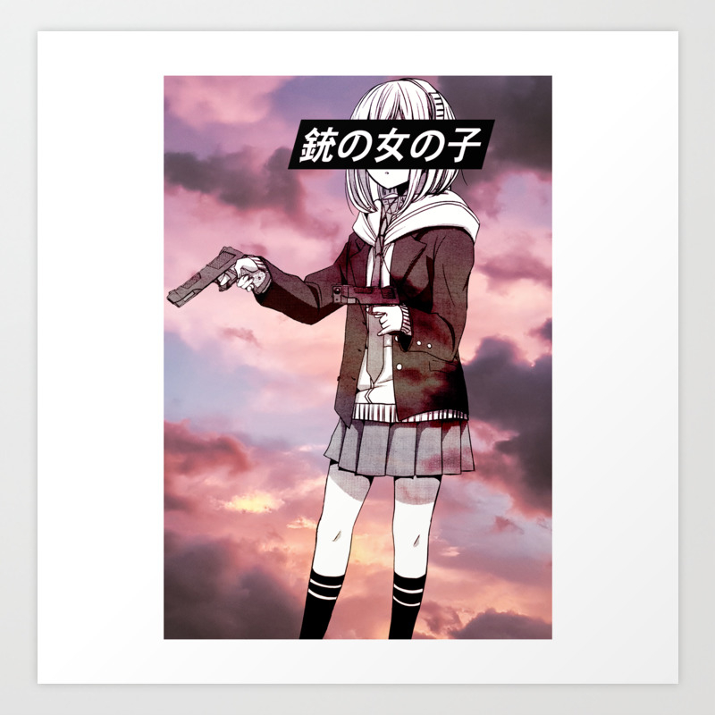 Gun Girl Sad Japanese Anime Aesthetic Art Print By Poser Boy Society6