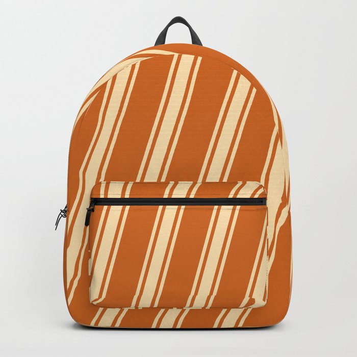 Chocolate & Beige Colored Lined/Striped Pattern Backpack