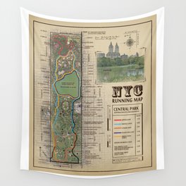 NYC's Central Park [Vintage Inspired] "San Remo" Running route map Wall Tapestry