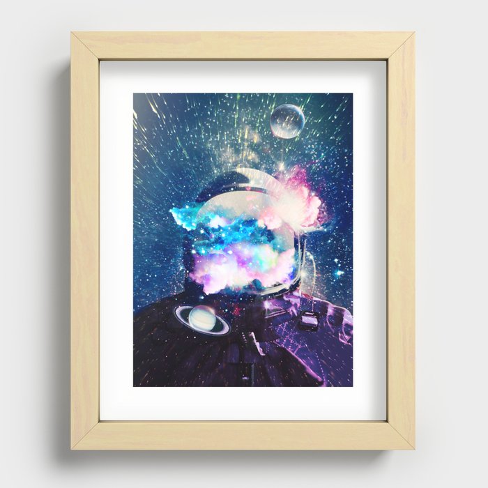 Space Planets Astronaut  Recessed Framed Print