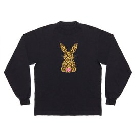 Cute Womens Happy Easter Leopard Bunny Long Sleeve T-shirt