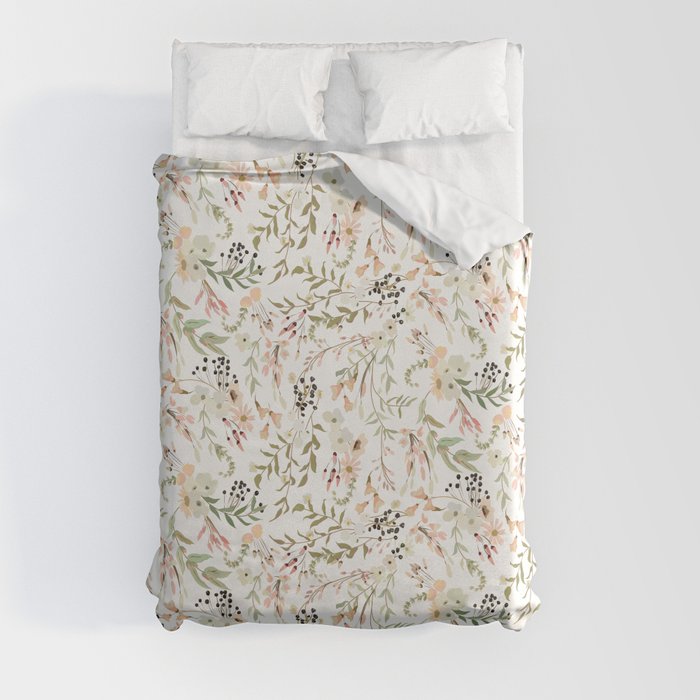 Dainty Intricate Pastel Floral Pattern Duvet Cover
