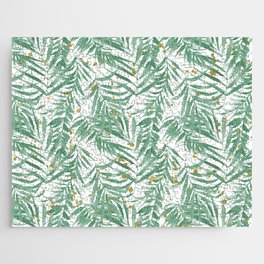 Tropical watercolor green white gold glitter palm tree Jigsaw Puzzle