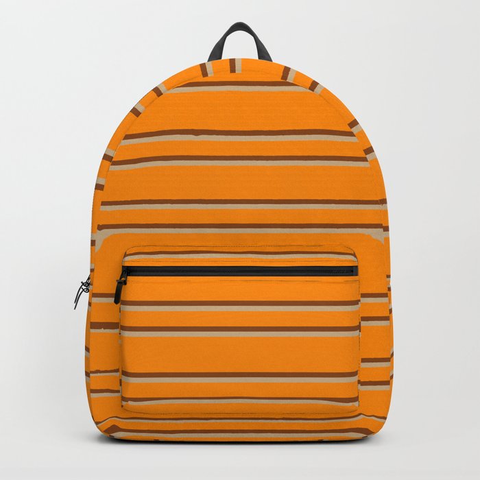 Dark Orange, Brown & Tan Colored Lined/Striped Pattern Backpack