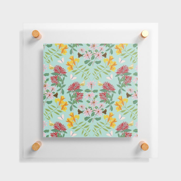 Folk retro florals in light teal Floating Acrylic Print