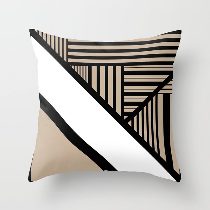 Triangle Stripes - Taupe, Black and White Throw Pillow