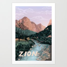 Zion National Park, Utah, USA Illustrated National Parks Art Print