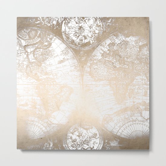 Antique White Gold World Map Metal Print