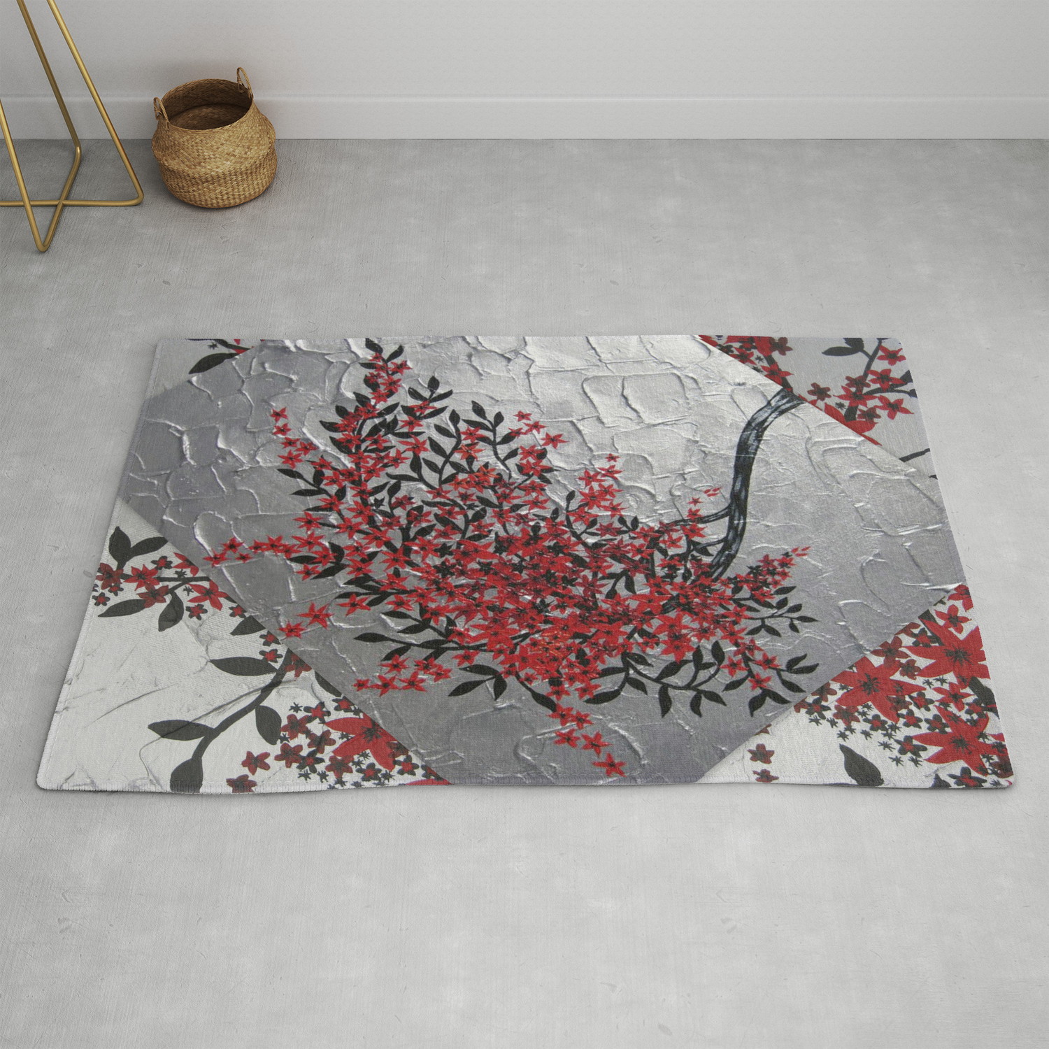 Red Black Silver Grey Gray Japanese Painting Japan Garland Of