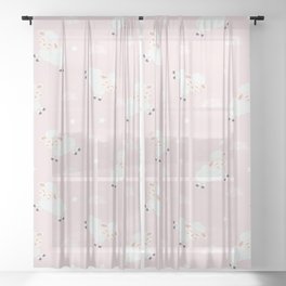 Cute Sheeps on Clouds with Stars Sheer Curtain