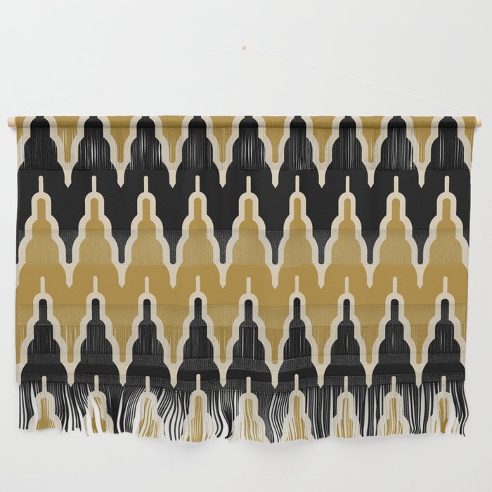 Hollywood Regency Art Deco Chevron Pattern 527 Gold and Black Wall Hanging