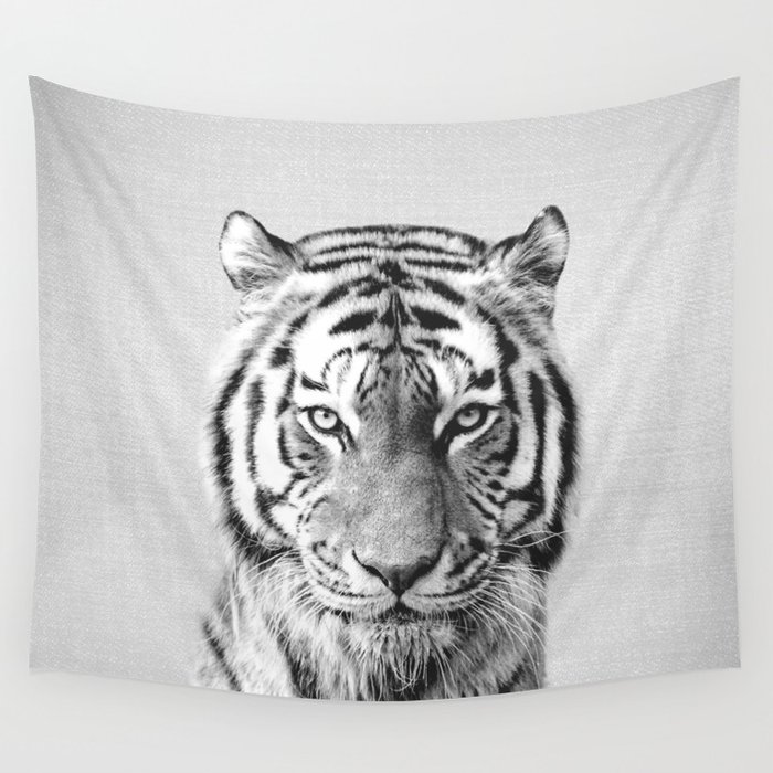 Tiger - Black & White Wall Tapestry