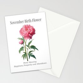 November birth month art print, Peony Stationery Cards