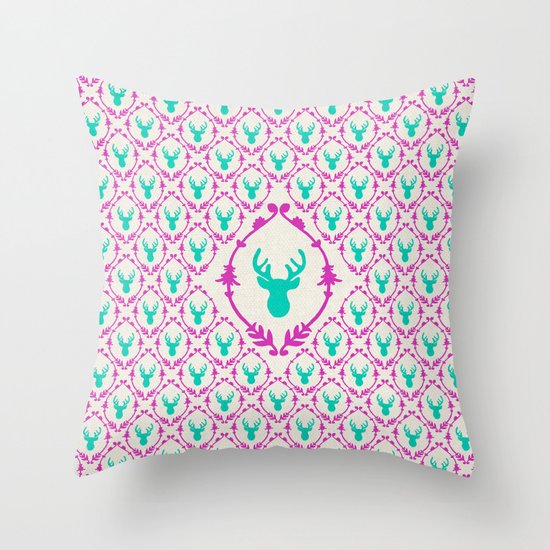 Oh Deer (teal) Throw Pillow