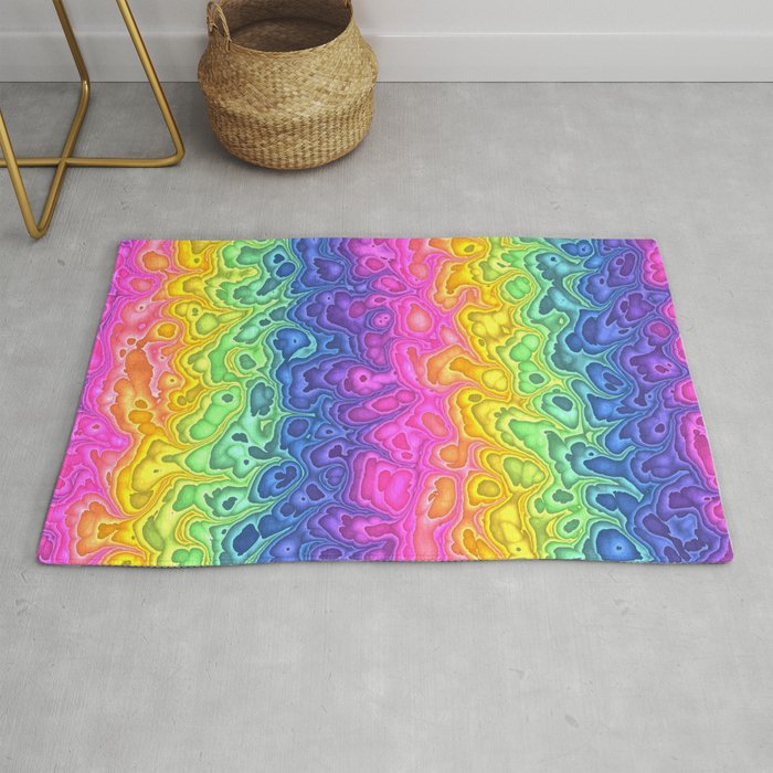 Trippy Funky Squiggly Vibrant Rainbow Rug