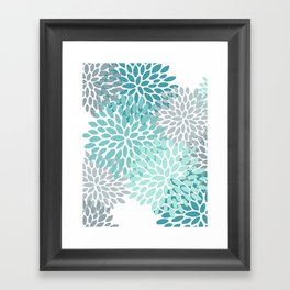 Floral Pattern, Aqua, Teal, Turquoise and Gray Framed Art Print