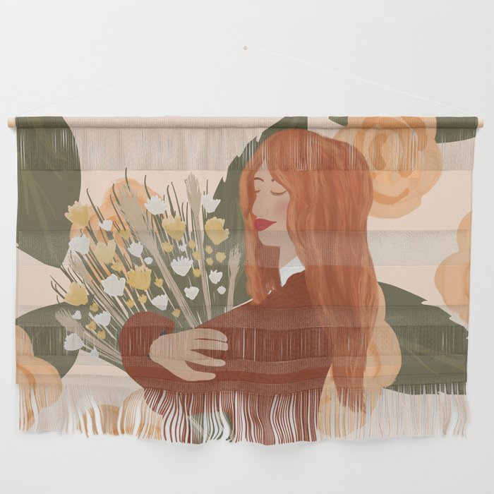 Girl With Wild Flower Bouquet  Wall Hanging