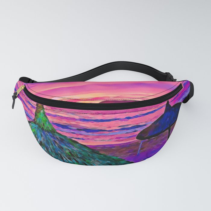 Palapas at dusk on Mazatlan beach Mexico Fanny Pack by Travelways