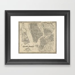 Vintage Map of NYC and Brooklyn (1855) Framed Art Print